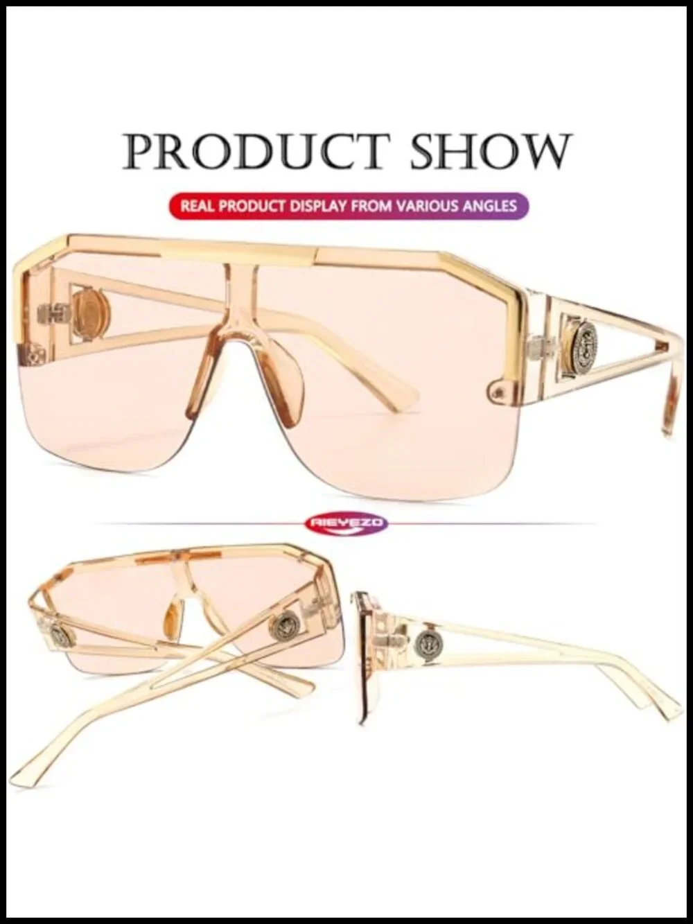 Square Oversized Sunglasses Flat Top Shield One Lens Metal Frame